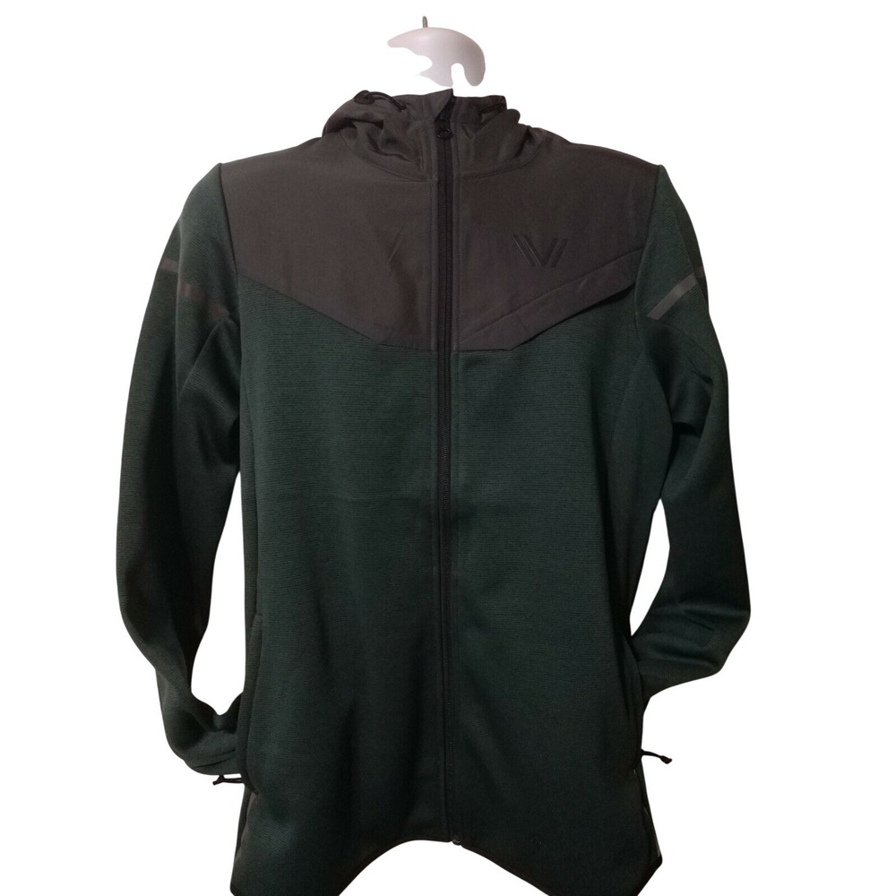 Peak Velocity Mens Full Zip Hoodie Green Charcoal Grey Colorblock Jacket Small